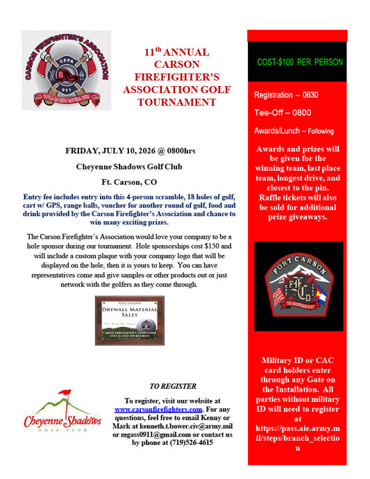 (Single Entry) "11th Annual" Carson Firefighters Association Golf Tournament