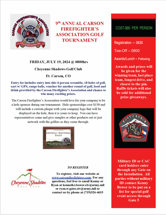 (Single Entry) "9th Annual" Carson Firefighters Association Golf Tournament